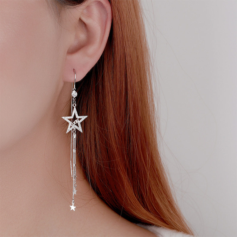 通体s925纯银长款爱心流苏耳环女四叶草防丢耳线星星耳饰雪花耳坠,淘宝优惠券,粉丝福利购,淘宝优惠卷