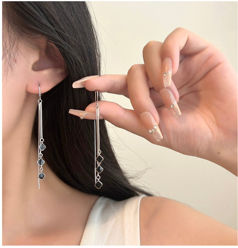 通体s925纯银长款爱心流苏耳环女四叶草防丢耳线星星耳饰雪花耳坠,淘宝优惠券,粉丝福利购,淘宝优惠卷