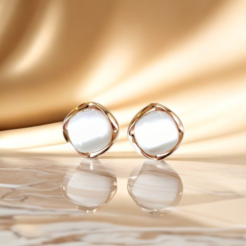 耳坠S925纯银耳拍耳扣几何扣式耳环女大版菱形猫眼石耳钉新款耳饰,淘宝优惠券,粉丝福利购,淘宝优惠卷