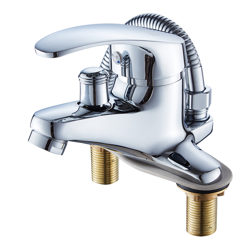 全铜面盆水龙头带花洒单把双孔三孔冷热水台盆洗脸盆双用龙头防冻 - 图3