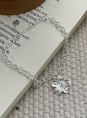 韩版小众设计感925纯银手工花朵手链复古款INS风手饰品批发