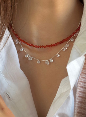 925银水滴圆形闪锆项链女简约时尚小众设计精致气质锁骨链