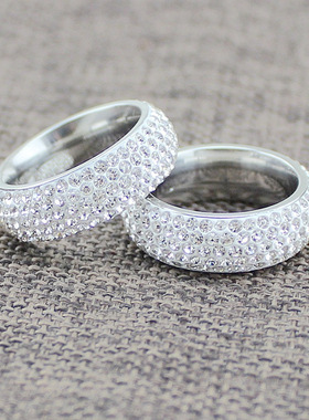 时尚爆款五排钻弧形钛钢戒指指环