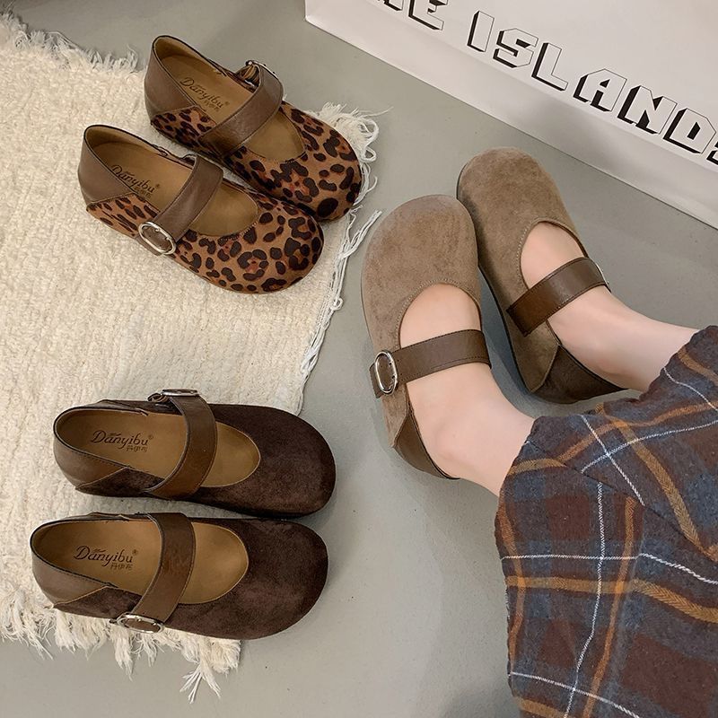 小众皮带扣平底珍鞋女鞋2025年秋季复古豹纹软底玛丽浅口单鞋女 - 图3