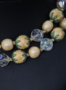 Vintage Vendome打标水果琉璃水晶双层项链女式短款链子