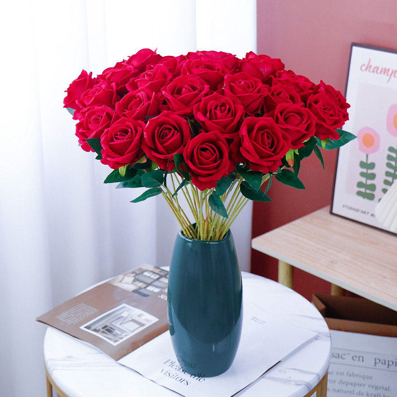 玫瑰花仿真花情人节塑料假花束家居摆件客厅餐桌干花插花摆设装饰