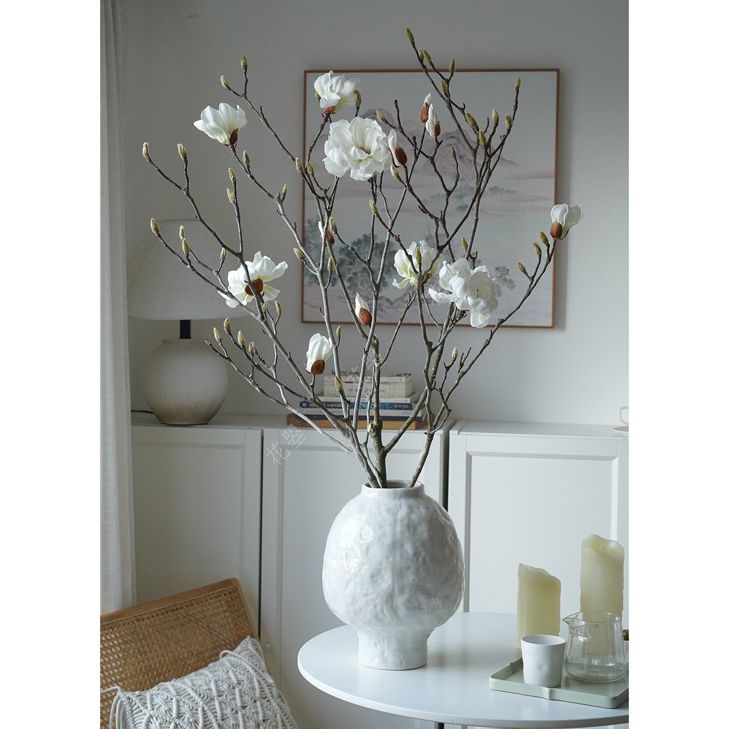 玉兰花玉兰枝粉色玉兰花白玉兰花瓶插花餐厅书桌玄关岛台插花干花,淘宝优惠券,粉丝福利购,淘宝优惠卷