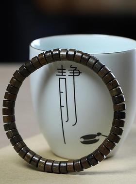 檀木药片珠手串木质简约男女复古手链绿檀木紫光檀单圈佛珠文玩