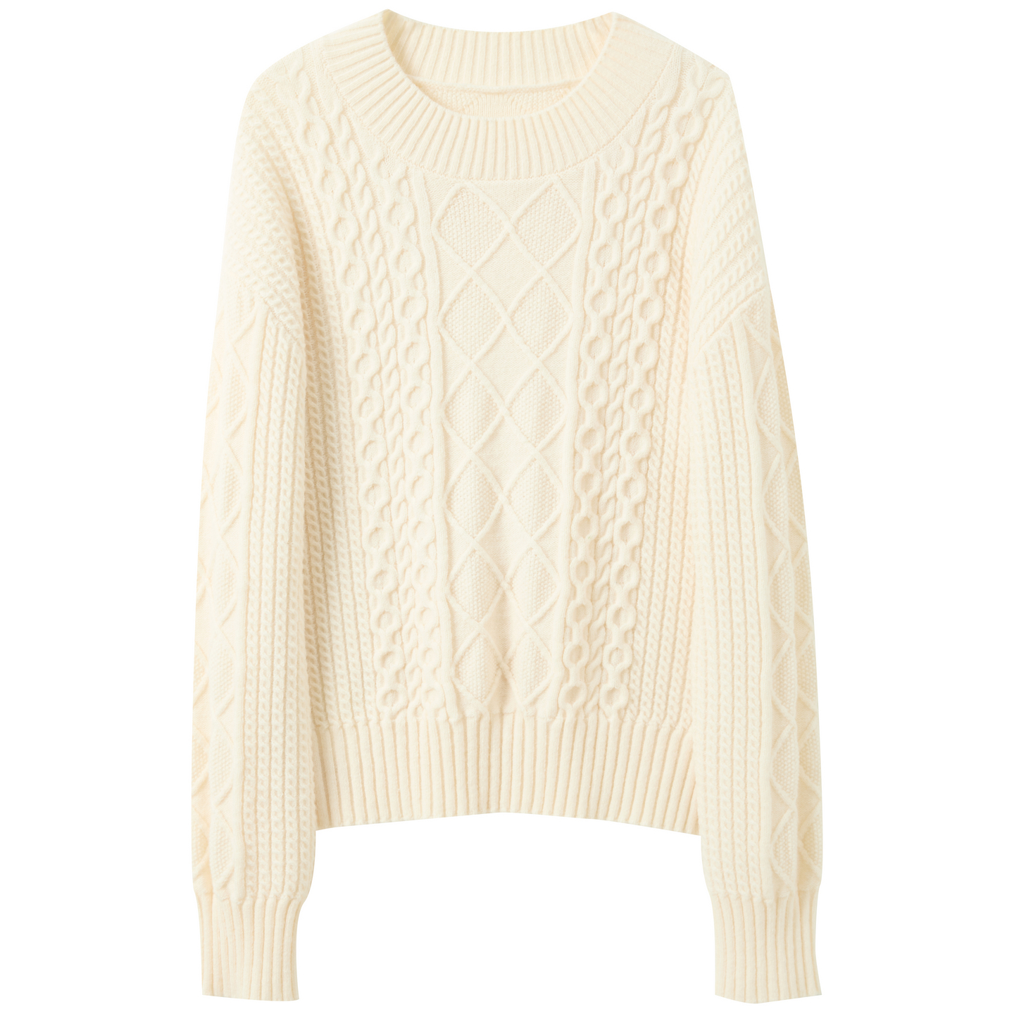 三彩2025秋季新款绞花针织衫圆领毛衫落肩袖宽松套头M - 图3