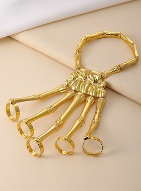 adjustable punk skull hand bone five-finger ring bracelet 戒