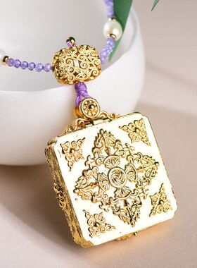 轻奢紫水晶珍珠项链绳扎基拉姆唐卡佛牌小米珍珠时尚锁骨链首饰