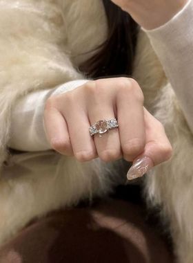 【新品】新中式国风戒指仿水沫玉冰月戒指镀s925银镶钻石指环颜值