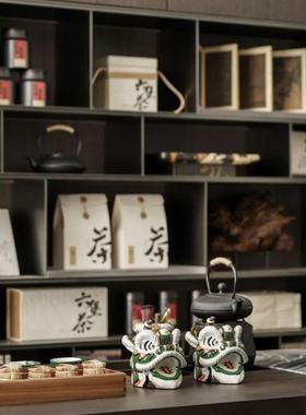 新中式茶柜装饰品软装摆件样板间茶室茶叶店茶饼茶盒茶罐氛围布置