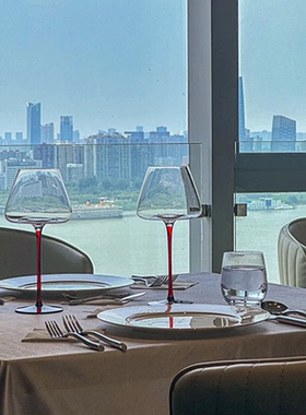 欧式红杆凹底勃艮第红酒杯套装高脚杯样板间酒柜饰品摆件氛围布置