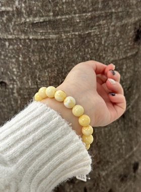 天然高品收藏级 俄料瓷白花料 白花蜜蜡满蜡手串