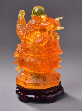 琉璃三合局贵人三河局财库聚宝盆工艺品十二生肖三合摆件招财摆设