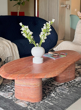 法式天然红洞石茶几桌客厅家用轻奢高级感中古异形设计师款咖啡桌