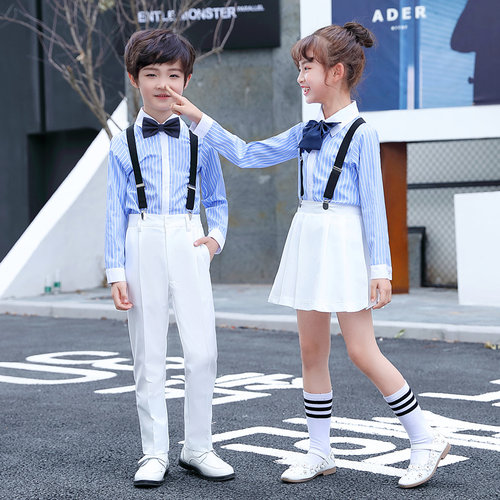 元旦儿童合唱演出服幼儿园表演服小学生朗诵男女童背带裤礼服套装 - 图2