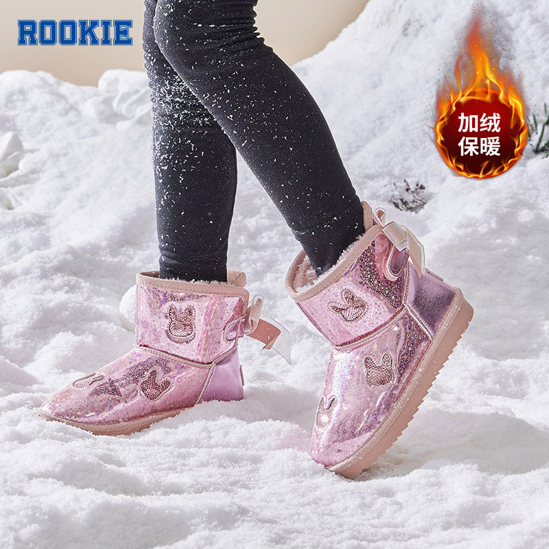 ROOKIE儿童雪地靴童鞋女童冬季保暖亮面防水小童中大童加绒二棉鞋,淘宝优惠券,粉丝福利购,淘宝优惠卷