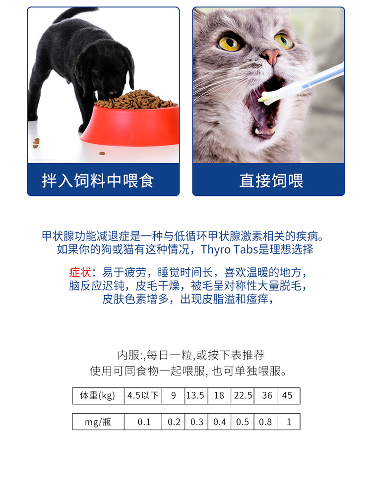 Thyro狗猫左旋甲状腺素片/犬猫甲状腺功能减退/对称脱毛0.4mg单粒-图0