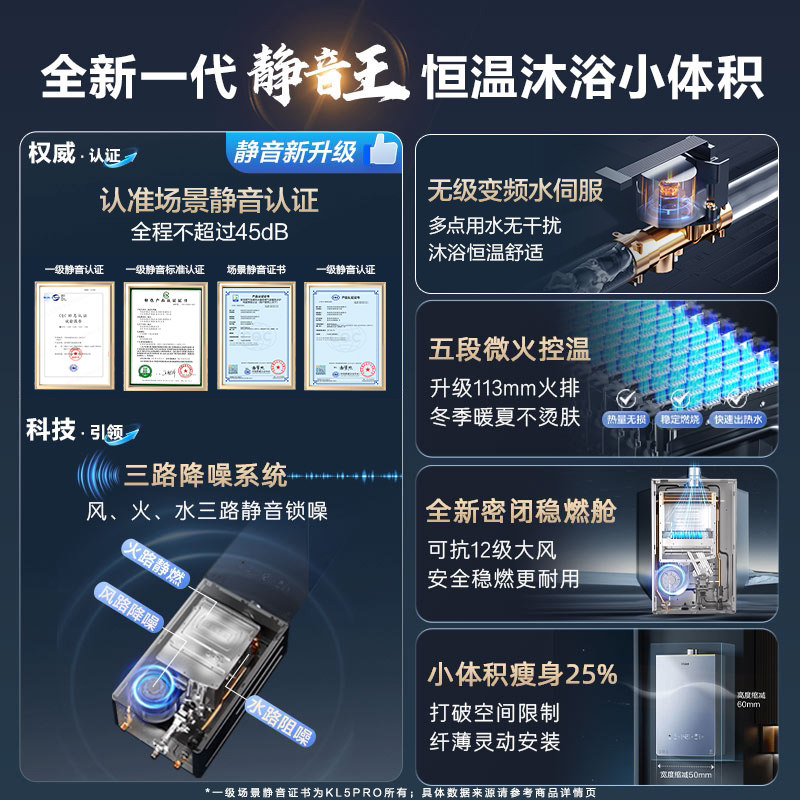 新款海尔燃气热水器家用天然气水伺服恒温密闭稳燃舱16L升KL5锦绣