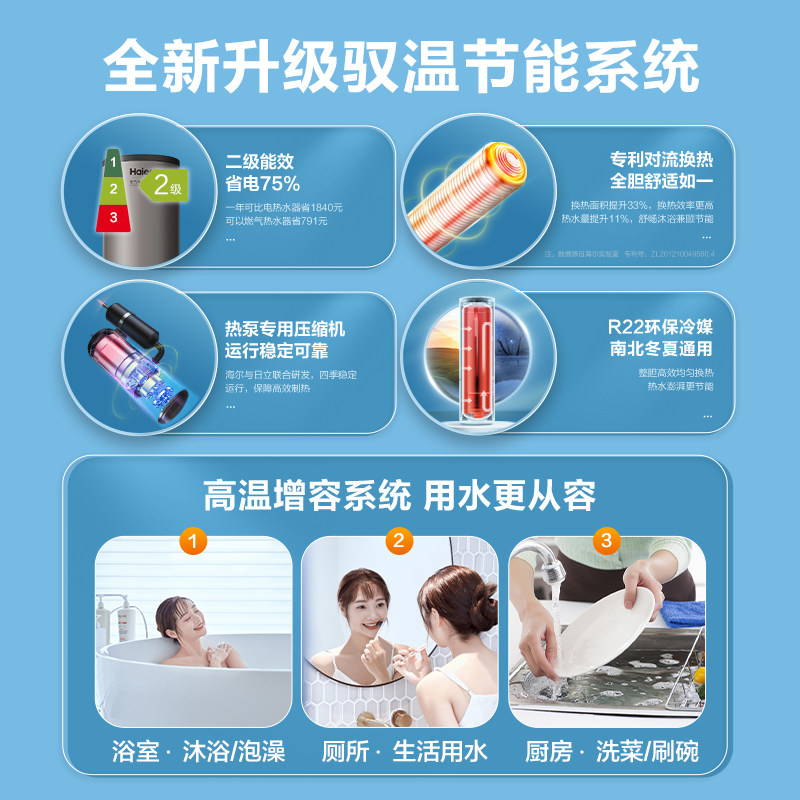 海尔空气能家用200升大容量热水器 海尔热水器空气源热泵热水器