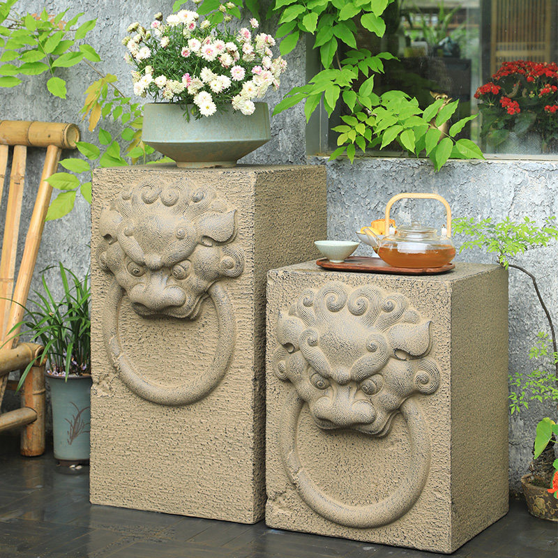 陋石坊户外庭院花园仿石墩花盆底座花墩装饰客厅新中式展示柱摆件,淘宝优惠券,粉丝福利购,淘宝优惠卷