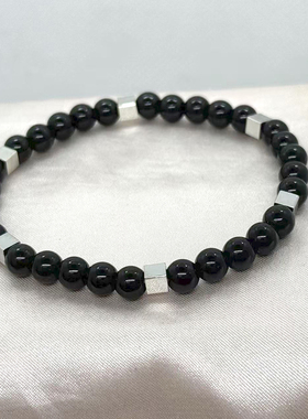 简约磨砂黑石黑胆石十字架6mm弹力串珠手链男女士