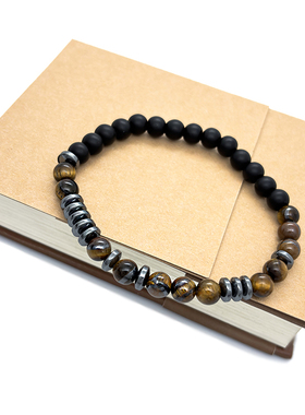 欧美风虎眼石磨砂石I Love You摩斯密码手链情侣手链弹力手链