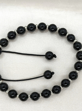 简约抽拉手串个性小礼品礼物尺寸可调节男女手链饰品6MM黑石手串