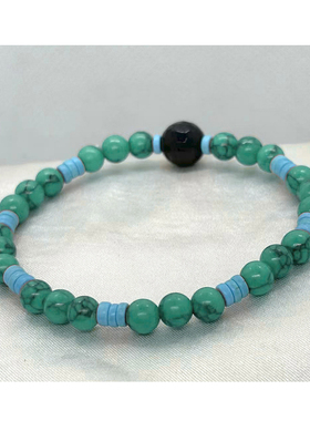 石头串珠松石圆珠蓝松隔片手链情侣手串饰品