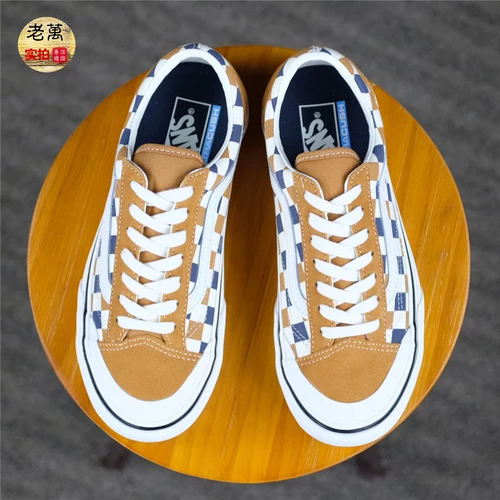 Laoman Vans Style 36 Синяя, желтая и белая шашка, сшивая низкоотежные мужские и женские кроссовки VN0A3ZCJ25U