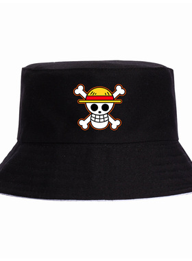 海贼王ONE PIECE渔夫帽黑色动漫周边帽子单面印花遮阳帽夏季盖帽