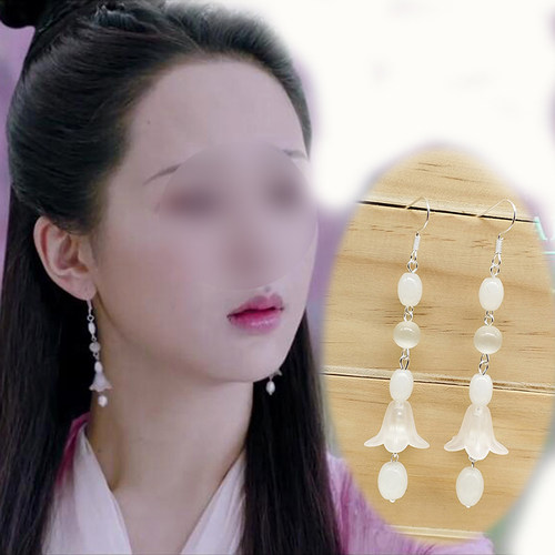 之白蛇传说 古风925纯银杨紫白夭夭古装天神话玉石长款同款耳环乩 - 图3