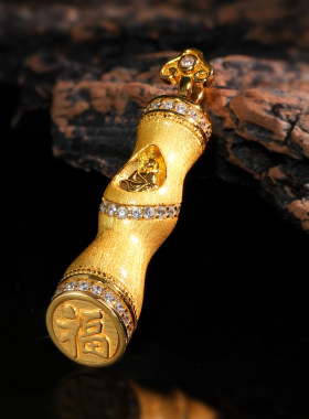 VISING珠宝《马年节节高》金色竹节马蹄悟道吊坠项链手工刻丝S925