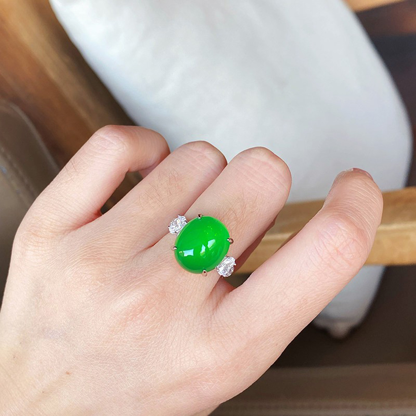 VISING马料绿玉髓玛瑙戒指甜筒手饰镶嵌气质大方媲美翡翠S925银,淘宝优惠券,粉丝福利购,淘宝优惠卷