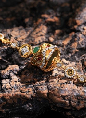 VISING珠宝培育红宝石【国检】原创醒狮手链手串金盘缠黄金色S925