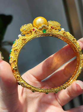 VISING珠宝金色贝珠花丝手镯