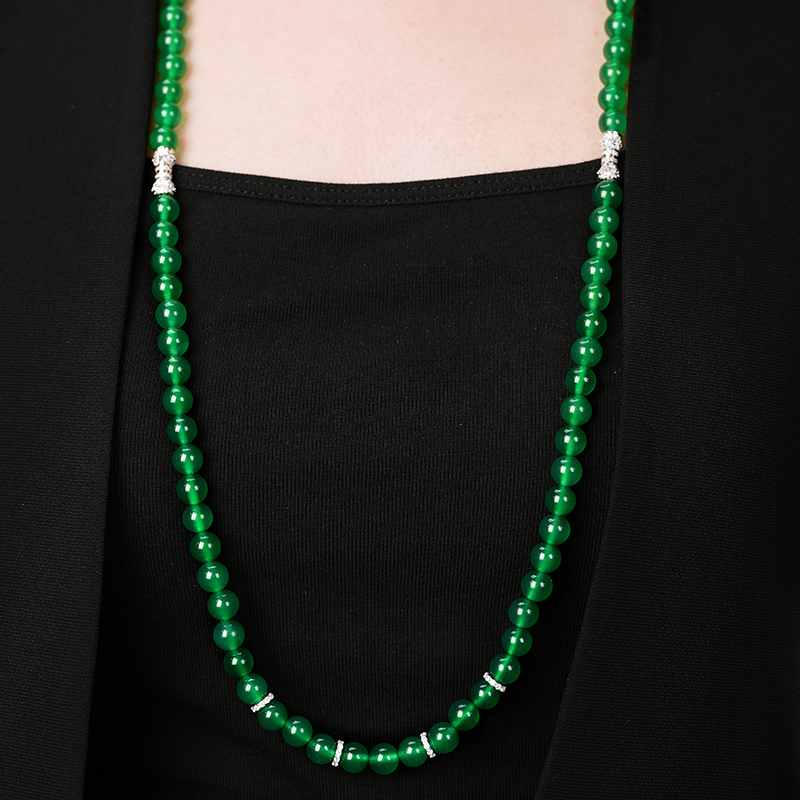VISING珠宝8mm巴西绿玉髓玛瑙108佛珠珠串项链多种戴法媲美翡翠 - 图1