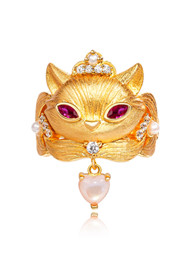 粉贝母小狐狸黄金色拉丝戒指