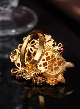 VISING珠宝培育红宝石【赤焰追风】黄金色马戒指马年礼物S925