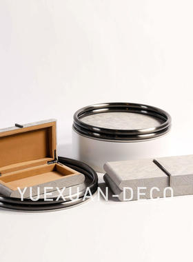 粤萱简约现代真皮五金托盘储物盒样板间售楼处酒店会客厅软装摆设