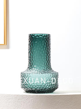 粤萱简约现代绿色玻璃花器摆件售楼处样板间酒店展厅餐桌茶几软装