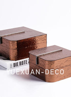 粤萱简约现代真皮五金轻奢储物盒样板间售楼处酒店会客厅软装摆设