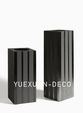 粤萱简约现代竖条皮革金属花器花店酒店售楼处餐厅餐桌家庭软装
