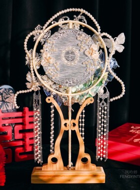新娘结婚diy材料包秀禾婚礼绒花喜扇婚扇高级扇子成品新中式新婚