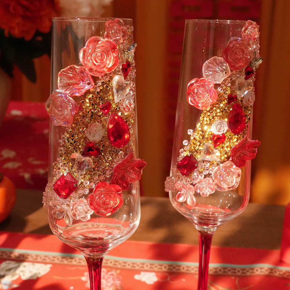 高级感碎钻敬酒杯diy手工装饰高脚杯材料包结婚订婚520情人节礼物,淘宝优惠券,粉丝福利购,淘宝优惠卷