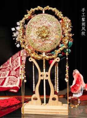团扇新娘结婚diy材料包成品中式古风秀禾双面喜扇婚礼绒花婚扇子