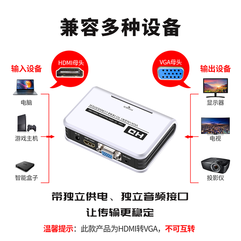 hdmi转vga带音频PS4ps5机顶盒小米盒电脑HDMI接电视显示器转换器 - 图1