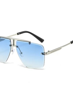 2023新品男双梁无框墨镜圆脸